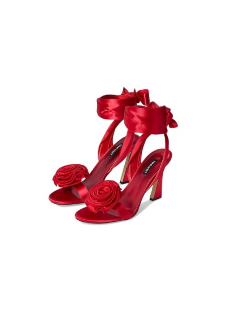 Nine West Red Satin Floral Appliqué Heeled Sandals
